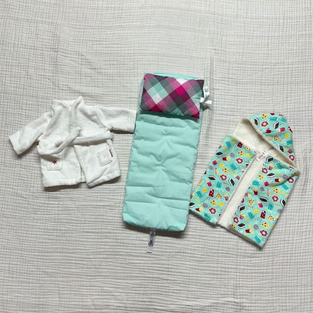 American Girl lot sleepover set bedding pillow hooded wearable blanket bath robe